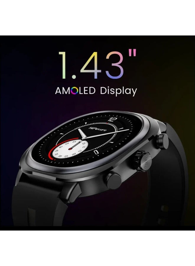 هاي فيوتشر ساعة ذكية، شاشة AMOLED بحجم 1.43 بوصة، تقنية Syntra AI السلسة، واجهات ساعة متعددة، 10 أيام من وقت العمل، أداء فعال، زجاج Gorilla، حزام إضافي - أسود - Image 2
